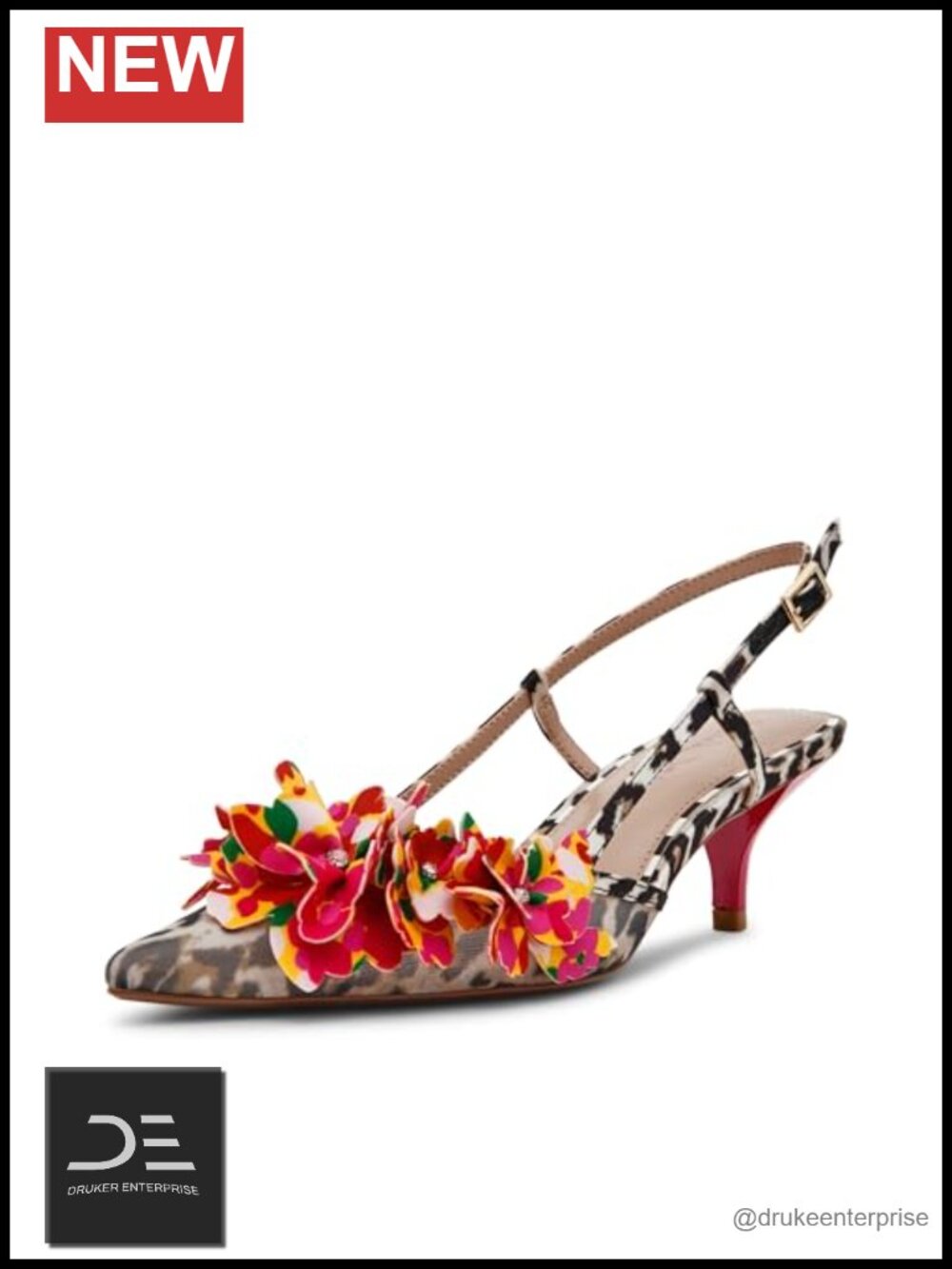 Kitten Heel Slide Slingback Sandals Floral PU Leather